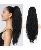 REECHO Ponytail Extension 26" Long Beach Wave Drawstring Pony Hair Extension Synthetic Pony Tail Hairpiece for Women - Black - Buy Online on SooperMarket.com