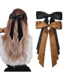 2PCS Silky Satin Hair Bows Hair Clip Black Hair Ribbon Ponytail Holder Accessories Slides Metal Clips Hair Bow for Women Girls Toddlers Teens Kids (Black+Coffee) - Buy Online on SooperMarket.com