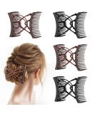 4-Piece Stretchy Double Comb Hair Clips for Women - Adjustable Elastic Hair Accessories for Thick, Curly, Thin Hair - Magic Hair Clip Combs in Coffee and Black - Buy Online on SooperMarket.com