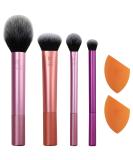 Real Techniques Everyday Essentials 6-Piece Makeup Brush Set with 2 Sponge Blenders - Multiuse Brushes for Eyeshadow, Foundation, Blush, Highlighter, and Concealer - Buy Online on SooperMarket.com