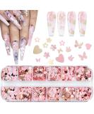 12 Grids Holographic Nail Glitter Set for Acrylic Nails - Butterfly Flower Heart Rabbit Pink Gold Sequins for Valentine's Day Nail Decoration - Buy Online on SooperMarket.com