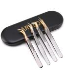 Arclon Lash Eyelash Extension Tweezers Set - 4Pcs Professional Straight and Curved Stainless Steel Precision Tweezers in Black Gold | Lash Extension Supplies - Buy Online on SooperMarket.com