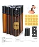 Essential Oils Roller Bottles 10pcs Roll on Bottles with Stainless Steel Ball 10ml Glass Roller Bottles with Bottle Opener Dropper Pipette Label for Essential Oil Fragrance Aromatherapy (Brown) Brown 10 Pack 10ml - Buy Online on SooperMarket.com
