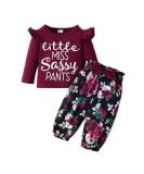 Puseky Toddler Baby Girls Cute Letter Print Shirt and Floral Pant Outfit Set 12-18 Months - Wine Red - Buy Online on SooperMarket.com