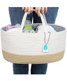 Casaphoria Large Baby Diaper Caddy Organizer - Nursery Storage Bin for Boys & Girls | Car Organizer - Cotton Rope Basket Portable Bag | Baby Shower Gift (White/Yellow 15.5 x10 x7) - Buy Online on SooperMarket.com