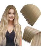 LAAVOO Real Hair Tape Extensions - 60cm Blond Ombre Balayage #8/27/60 | 5Pcs Virgin Hair Perfect for Seamless Volume & Length - Buy Online on SooperMarket.com