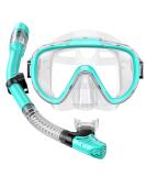 Seovediary Snorkel Set Adults Snorkeling Gear Anti-Fog Panoramic View Swim Mask Dry Top Snorkel Kit with Carry Bag for Snorkeling Scuba Diving Swimming Travel Green+Transparent - Buy Online on SooperMarket.com