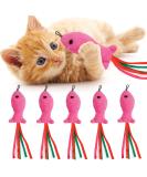 5Pcs Catnip Toy Set - Interactive Pink Fish & Feather Teaser for Kittens | Catnip Filled Plush Toys for Teething Chew Cat Wand Accessories - Buy Online on SooperMarket.com