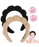 Spa Headband for Women- Bubble Skincare Headband with Wristbands- Terry Cloth, Soft Puffy Design- Black & Light Brown- Ideal for Face Washing and Makeup- Gift Idea - Buy Online on SooperMarket.com