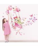 Wondever Girl on Swing Wall Stickers - Peel and Stick Butterfly Flower Ballons Wall Decals for Girls Bedroom and Nursery - Buy Online on SooperMarket.com