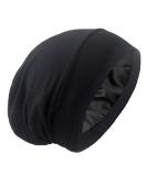 Silky Satin Lined Bonnet Sleep Cap - Adjustable Stay on All Night Hair Wrap Cover Slouchy Beanie for Curly Hair Protection for Women and Men - Solid Black - Buy Online on SooperMarket.com
