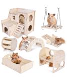 Byzesty Wooden Hamster House - 7 Piece DIY Toy & Accessories for Guinea Pigs Dwarf Hamsters Chinchillas | Fun Roller Bridge Rocker & Swing - Buy Online on SooperMarket.com