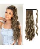 FESHFEN Long Wavy Ponytail Extensions 60cm Body Wavy Wrap Around Hair Ponytails Curly Clip in Synthetic Hairpieces for Women Girls Light Brown with Natural Blonde Blend 60 cm (Pack of 1) 10H24B# Light Brown with Natural Blonde Blend - Buy Online on SooperMarket.com