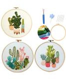 Highkick Embroidery Starter Kits for Adults Beginners with Stamped Pattern Embroidery Floss + Needles + Hoop Cactus Series 3 Pack - Buy Online on SooperMarket.com
