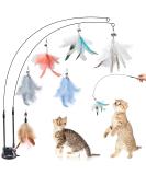 Hysagtek Cat Feather Toys Set - Interactive Kitten Toys Kit with 6 Feather Refills, 2 Retractable Teaser Wands, and Super Suction Cup Base - 9Pcs - Buy Online on SooperMarket.com