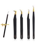 HADIZ Set of 4 Fiber Tip Diamond Grip Eyelash Extensions Tweezers Japanese Stainless Steel Lash Tweezer (Black) - Buy Online on SooperMarket.com