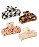 HAYHOI 4PCS Hair Claw Clips Celluloid French Butterfly Jaw Tortoise Shell - Stylish Accessories for Women & Girls - Checkerboard Leopard White - Buy Online on SooperMarket.com