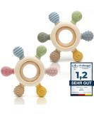 Caja Beißring Baby 2 pieces - bite toy - dental aid - bite ring - rudder animal motif made of silicone and wood BPA -free - teething and gripping fall for babies (Complexion + complexion A) - Buy Online on SooperMarket.com