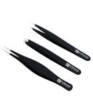 Macs Professional Tweezers Set for Eyebrow Plucking & Ingrown Hair Removal - Stainless Steel Precision Sharp Tips - Black 7343BK - Buy Online on SooperMarket.com