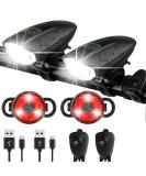 Bike Lights Set with Horn 1400LM | Rechargeable Headlight & Tail Light | Waterproof | 3 Lighting Modes | Fits Road and Mountain Bikes - Buy Online on SooperMarket.com