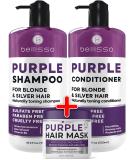 BELLISSO Purple Shampoo, Conditioner & Hair Mask Set - Sulfate-Free Salon Grade Formula for Platinum, Silver & Grey Hair - Hydrating Toner for Shimmer Correction - Buy Online on SooperMarket.com