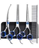 Gimars 5 in 1 Professional Dog Grooming Scissors Kit - Titanium Coated Straight, Thinning, Curved Shears & Comb Set with Safety Round Tip - Heavy Duty, 4CR Material, Blue Color - Buy Online on SooperMarket.com