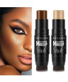 DE LANCI Contour Highlighter Stick Kit for Brown, Dark, Black Skin Tone - 2 PCS Cream Sticks with Brush - Face Illuminator & Bronzer - Moisturizing Shade Makeup - Buy Online on SooperMarket.com