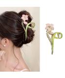 Gold Metal Lily Flower Hair Clip - Pink Floral Barrette for Strong Hold - Cute Fashion Hair Accessory for Thick & Thin Hair - Buy Online on SooperMarket.com
