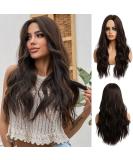 Esmee 24 inch Long Curly Hair Wigs for Women Dark Brown Natural Synthetic Hair Wig Middle Part - Buy Online on SooperMarket.com