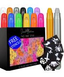 Jim&Gloria Face Paint Kit With Gold And Silver 12 Colors Large Washable Face & Body Painting Crayons with Stencils Kids Toddlers and Adults Gifts Crafts For Christmas Stocking Stuffers Safe For Sensitive Skin - Buy Online on SooperMarket.com