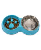 Double Slow Feeder Dog Bowl | Raised Non-Slip Stainless Steel Cat Food & Water Bowl | Detachable Blue Cat Bowl - Buy Online on SooperMarket.com