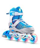 PAPAISON Inline Skates with Light up Wheels - Adjustable Illuminating Roller Skates in Blue & Grey for Kids, Youth, Women, and Men - Large Size - Buy Online on SooperMarket.com