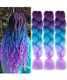 AFNOTE Ombre Braiding Hair 24 Inch Braid Hair Extensions 3Pcs Braiding Hair Pre Stretched Ombre High Temperature Crochet Braiding Hair (C26) 24 Inch Dark purple/Lake blue/Light purple - Buy Online on SooperMarket.com