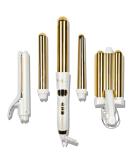 FoxyBae 5-in-1 Interchangeable Hair Tools Set | Curling Wand Flat Iron & Ceramic Irons | Salon Grade Waver & Curler in Pearl White - Ships Internationally - Buy Online on SooperMarket.com