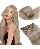 Laavoo 55cm Real Hair Clip-In Extensions - Blond Remy Human Hair Ash Blonde Highlights 105g 7pcs #18/613 - Buy Online on SooperMarket.com