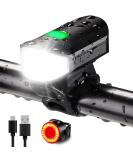 Bike Lights Set 1500LM USB Rechargeable Bicycle Headlight & Tail Light Waterproof 5 Lighting Modes Fits Bicycles for Road and Mountain cool black - Buy Online on SooperMarket.com