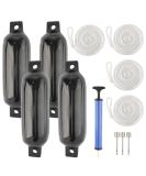 NovelBee 4 Pack 4.5x16 Ribbed Boat Fender Set with Lines, Pump & Needle - Black - Buy Online on SooperMarket.com