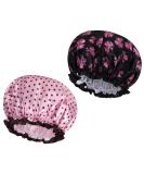 AOOWU Shower Caps 2 Pack Waterproof Bath Caps Large Reusable Shower Hats Elastic Band Double Layers Hair Bath Caps with Soft Ruffled Edge for Women Girls Ladies Spa Salon Home Use 2 Pcs Bowknot+Dots - Buy Online on SooperMarket.com