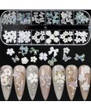 60pcs Flower Nail Art Charms Decoration | Glitter Butterfly & White Flower Decals | 3D Nail Stickers for Women - Buy Online on SooperMarket.com