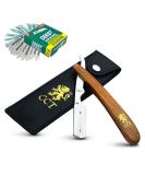 Cambridge Cutthroat Straight Edge Razor Kit with 10 Blades - Professional Barber Razor for Men with Missanda Hardwood Handle and Stainless Steel Blade - Perfect for Shaving, Trimming, and Styling - Includes Leather Travel Pouch - Buy Online on SooperMarket.com