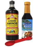 Organic Soy Seasoning Variety Pack: Bragg Liquid Aminos 32 oz + Coconut Secret Coconut Liquid Aminos 8 oz + Bonus Measuring Spoon - Buy Online on SooperMarket.com
