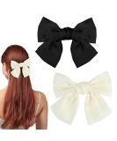 Bow Hair Clip 2Pcs Hair Bows for Women Big Bowknot Hairpin French Hair Clips with Ribbon Solid Color Hair Barrette Clips Soft Satin Silky Hair Bows for Women Girls(Black+White) - Buy Online on SooperMarket.com