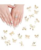 Buy Butterfly Nair Charms 40Pcs - Gold Alloy Nail Art Decorations with 7 Styles of 3D Bow Gemstones & Double Layer Designs - Buy Online on SooperMarket.com