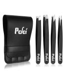 Pefei Tweezers Set - Professional Stainless Steel Tweezers for Eyebrows - Great Precision for Facial Hair, Splinter and Ingrown Hair Removal (Black) - Buy Online on SooperMarket.com
