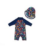 BONVERANO Baby Boys Swimsuit - Short-Sleeve Zipper One Piece with UPF 50+ Sun Protection, Colorful Fish Design | 9-12 Months - Buy Online on SooperMarket.com