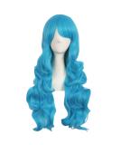 MapofBeauty 28 inch/70cm Side Parting Bangs Charming Women Long Curly Full Hair Wavy Wig (Cyan Blue) - Buy Online on SooperMarket.com