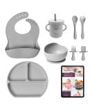 CHEEKYCHOPS 9 PCS Baby Weaning Set & Ebook - Slate Grey | Baby Plate, Bib, Cup, Bowl, Spoon & Recipe Ebook - Buy Online on SooperMarket.com