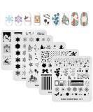 Kads Nail stamp plate Christmas motif nail art stamp stencil snowflake Santa Claus Christmas tree stockings manicure printing DIY picture nail stamp plate 5 pieces - Buy Online on SooperMarket.com