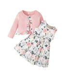 puseky Toddler Baby Girls Dress and Cardigan Set Baby Girl Floral Print Sleeveless Dress and Coat 2Pcs Outfits Set 12-18 Months Pink - Buy Online on SooperMarket.com