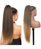 PORSMEER 30 Inch Yaki Straight Drawstring Ponytail Clip In Extensions for Women Kinky Straight Pony Tail Extensions Hair Extensions Ponytail (Black mix blonde) - Buy Online on SooperMarket.com